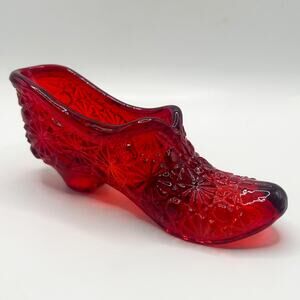 Vintage Fenton Glass Slipper Shoe Ruby Red Amberina Daisy And Button GLOWS